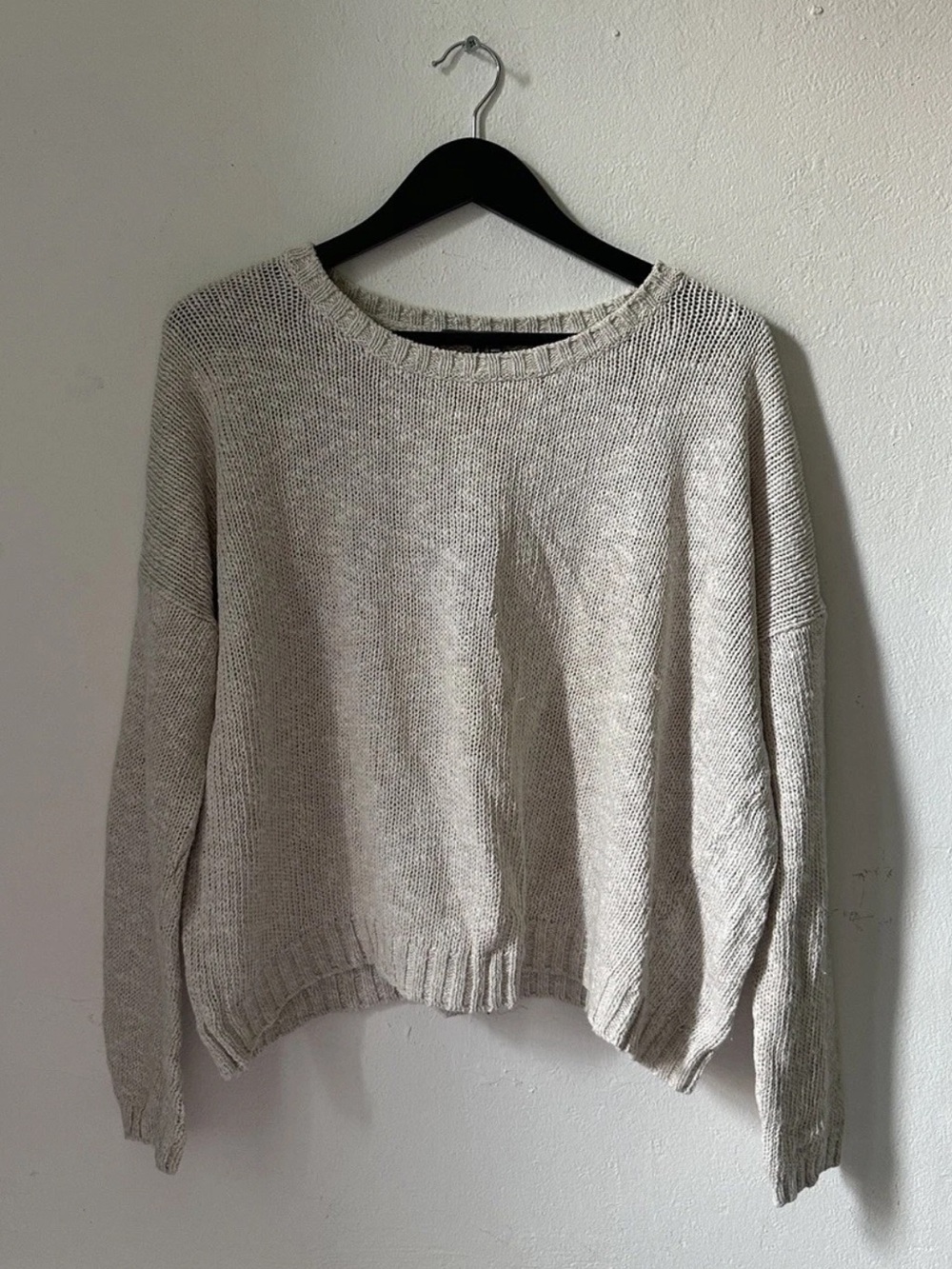 Vince Sweater Womens Large Beige Open Knit Pullover Oversized Minimalist